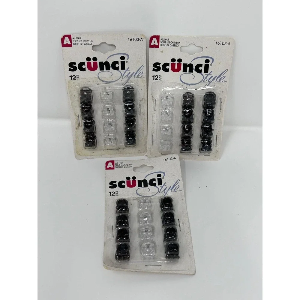 Vintage 2001 Scunci Style Mini Hair Claw Clips 3 Packs 12pc Each Black Clear Y2k